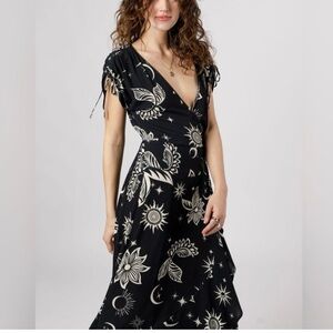 Band of the Free Haylee Black Celestial Wrap Midi Dress